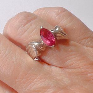 EUC, 925 Pink Marquise Stone Ring Sterling Silver - Size 6.5